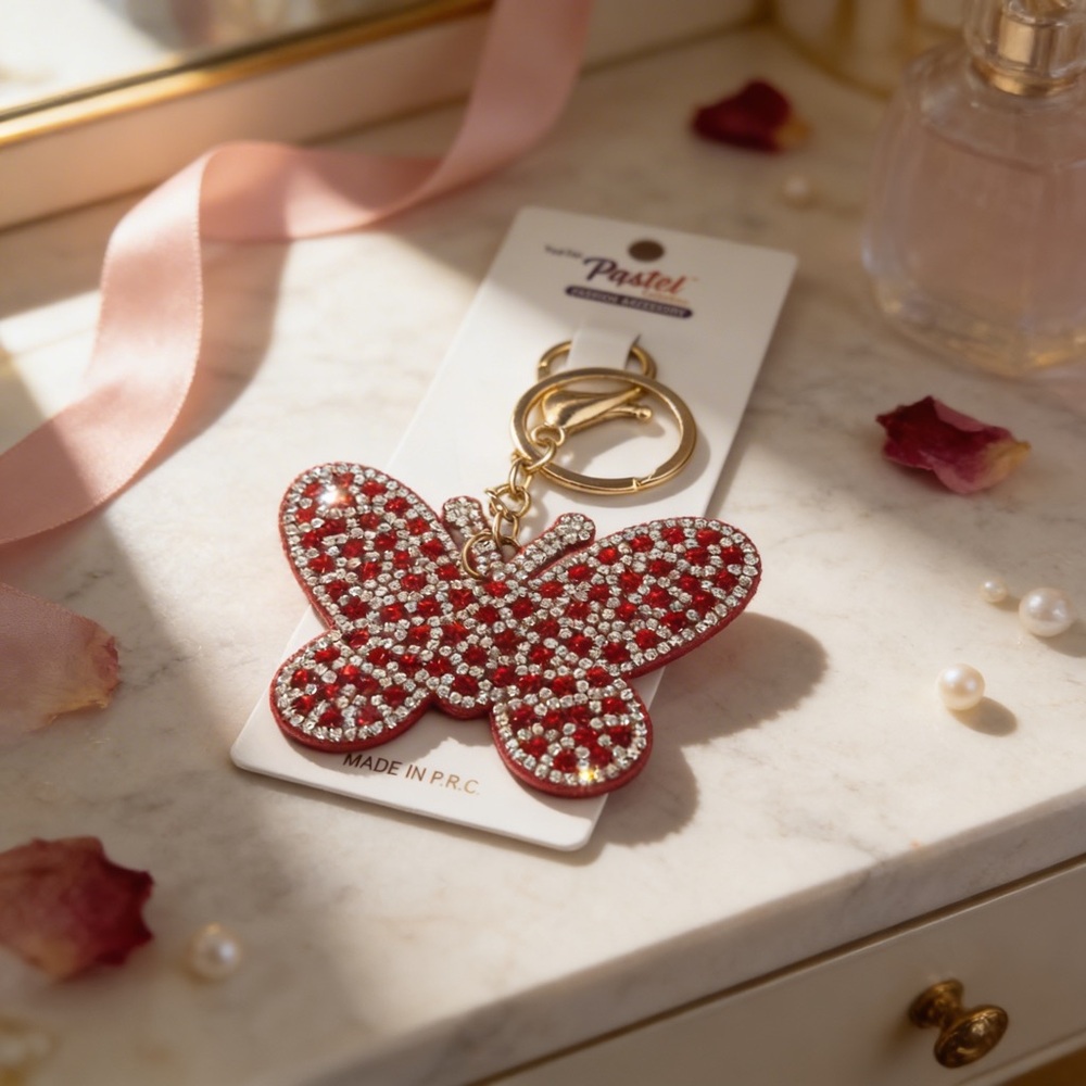 Pastels Sparkling Red Butterfly Key Holder